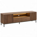 Mobile TV in MDF effetto noce con ante scanalate, LED e gambe nere, 180 x 40 x 55 cm
