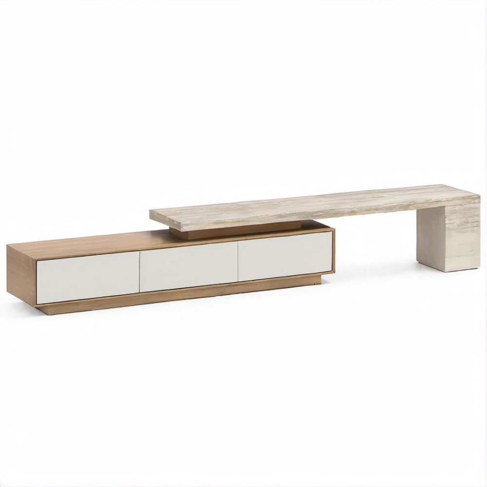 Mobile TV rettangolare in rovere chiaro e bianco, 240 x 40 x 55 cm