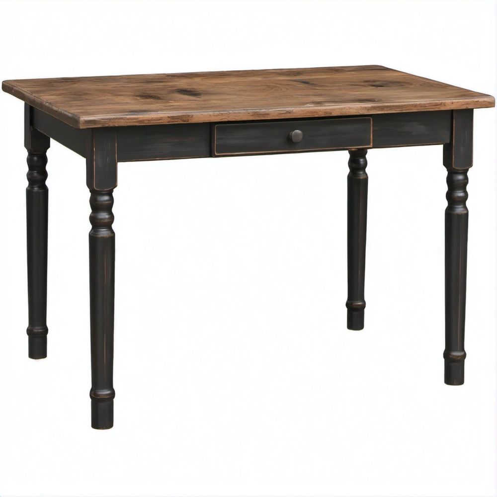 Tavolo rettangolare in legno massello marrone scuro e nero con cassetto, 120 x 70 x 76 cm