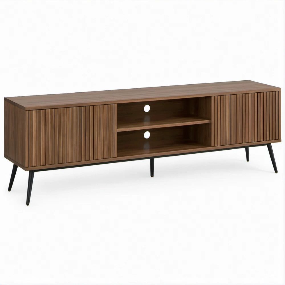 Mobile TV in MDF effetto noce con ante scanalate, 180 x 40 x 60 cm
