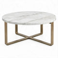 Tavolino rotondo effetto marmo bianco con struttura dorata Ø80 x 40 cm