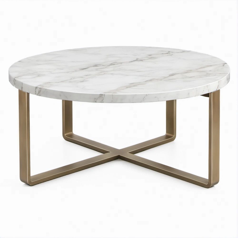 Tavolino rotondo effetto marmo bianco con struttura dorata Ø80 x 40 cm