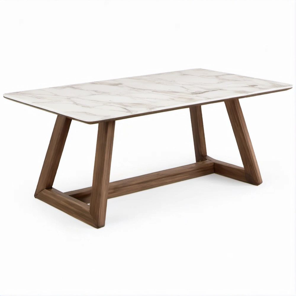 Tavolo da pranzo rettangolare 180 x 90 x 75 cm bianco effetto marmo e noce con piano in pietra sinterizzata