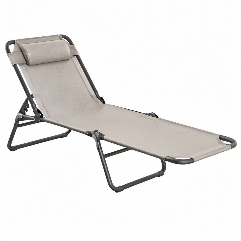 Lettino prendisole pieghevole reclinabile beige e nero in acciaio e textilene, 190 x 58 x 30 cm
