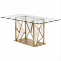 Tavolo da pranzo rettangolare 180 x 90 x 75 cm in vetro temperato trasparente, bianco e oro