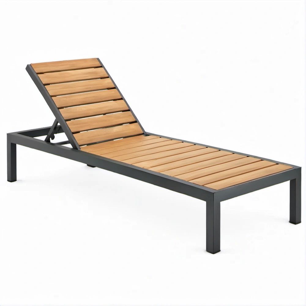 Lettino prendisole regolabile in alluminio e legno di acacia Antracite/Naturale 200 x 70 x 35 cm