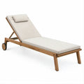 Lettino prendisole reclinabile in teak massello con ruote, beige, 200 x 70 x 30 cm