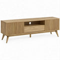 Mobile TV in Rovere Naturale con Ante Scanalate e Vano Passacavi, 160 x 40 x 55 cm