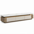 Mobile TV contemporaneo 200 x 40 x 50 cm bianco, rovere naturale e bronzo con piano effetto marmo