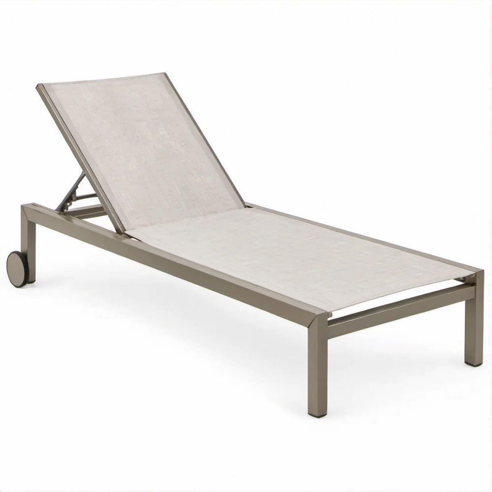 Lettino prendisole reclinabile con ruote in alluminio e textilene Tortora 200 x 65 x 35 cm