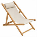 Sdraio pieghevole reclinabile in faggio naturale e tela di cotone beige, 58 x 95 x 100 cm