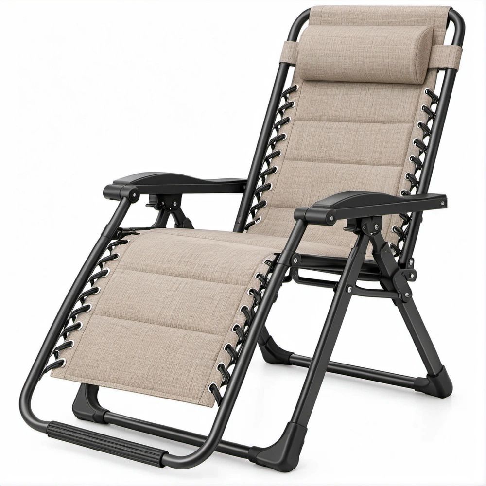 Sedia reclinabile pieghevole a gravità zero Beige e Nero 165 x 65 x 110 cm