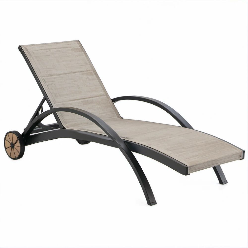 Lettino prendisole reclinabile con ruote Beige/Nero in alluminio e textilene 194 x 65 x 92 cm